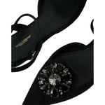Dolce & Gabbana Black Leather Crystal Slingback Sandals Shoes LA10688-38