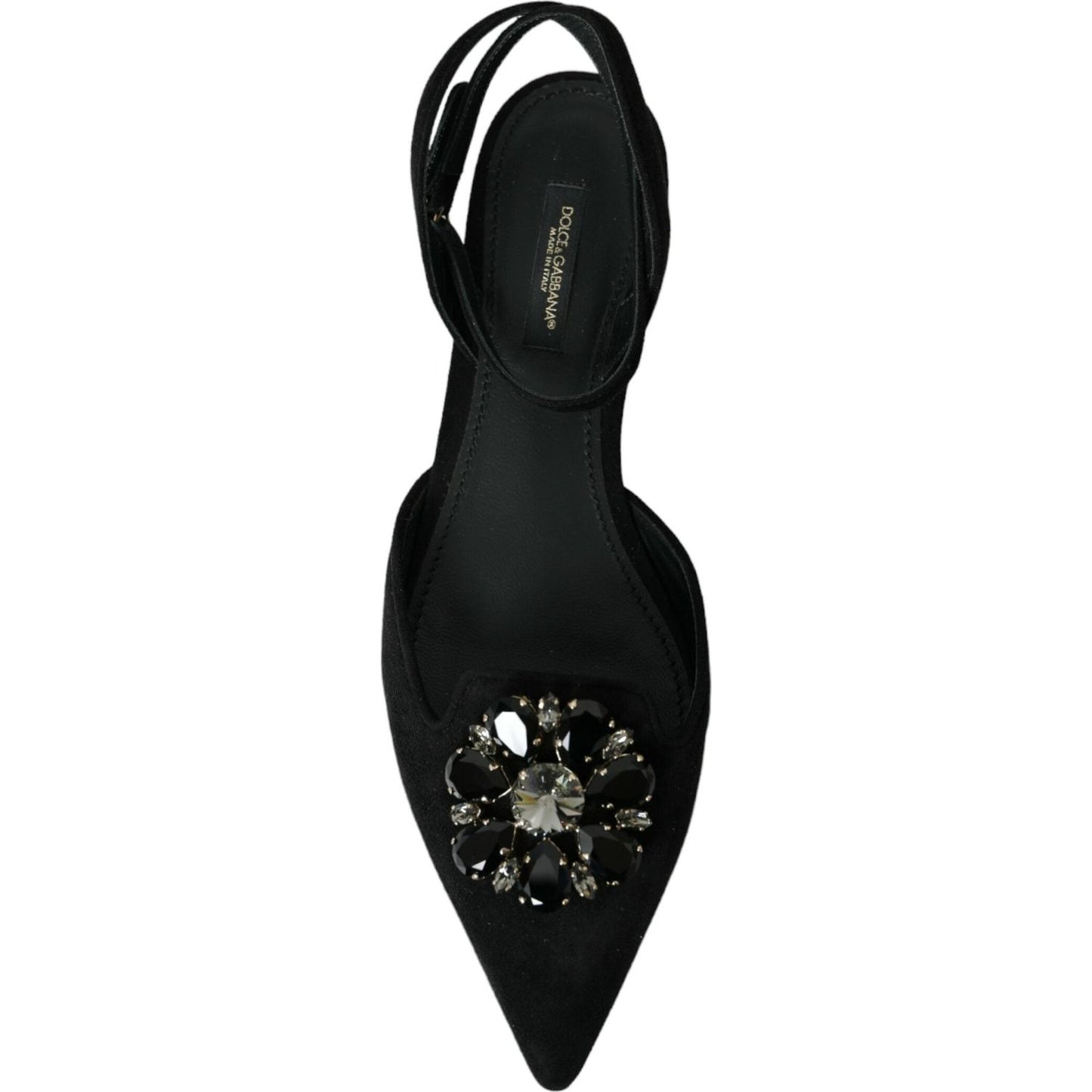 Dolce & Gabbana Black Leather Crystal Slingback Sandals Shoes LA10688-38
