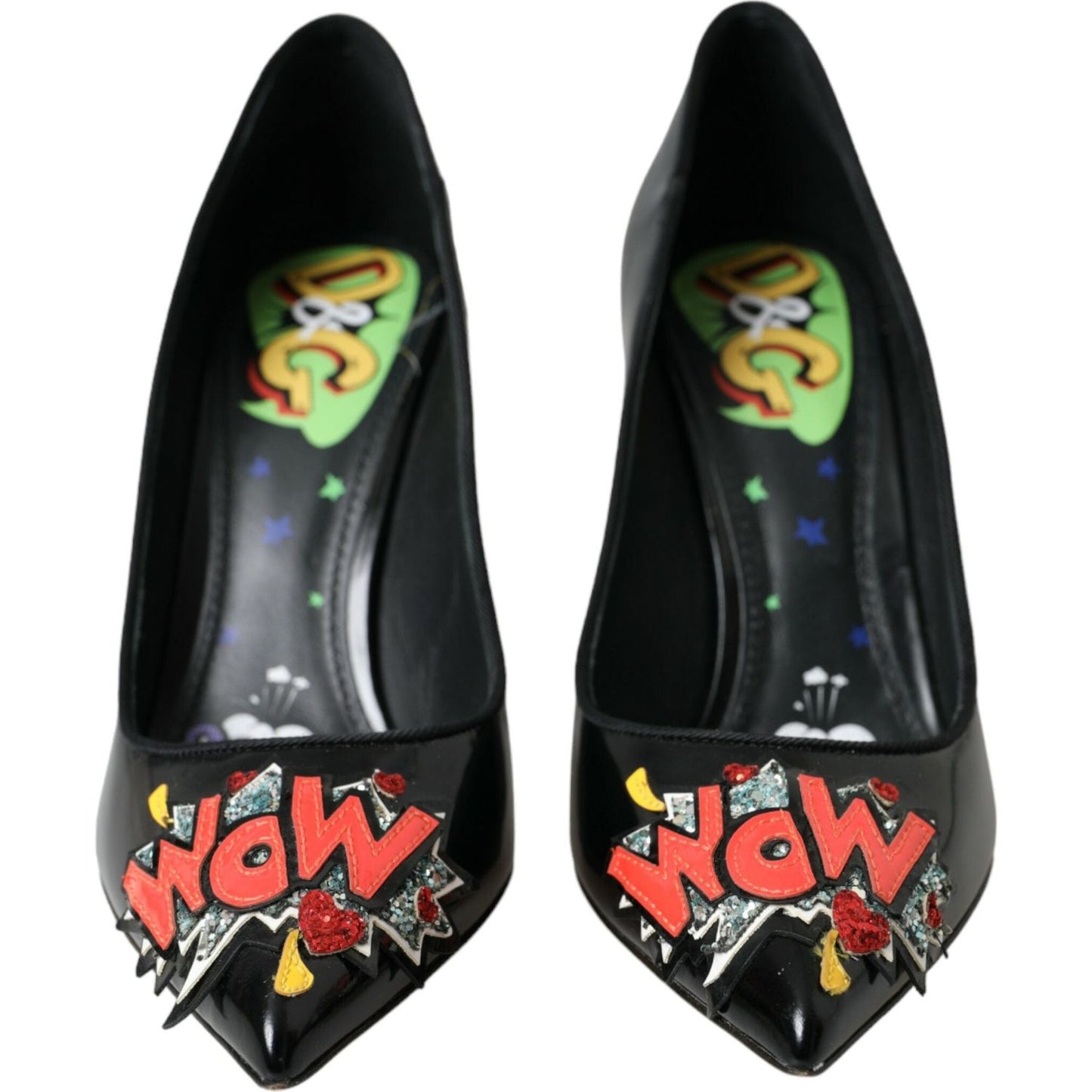 Dolce & Gabbana Black Leather WOW Patch Heels Pumps Shoes LA10860-39