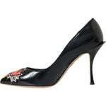 Dolce & Gabbana Black Leather WOW Patch Heels Pumps Shoes LA10860-39