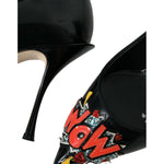 Dolce & Gabbana Black Leather WOW Patch Heels Pumps Shoes LA10860-39