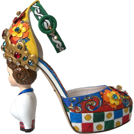 Dolce & Gabbana Multicolor Carretto Embellished Sandals Shoes LA10702-36.5