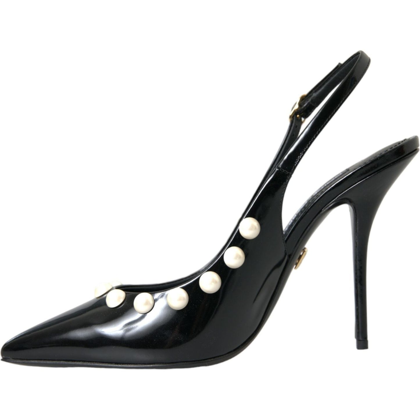 Dolce & Gabbana Black Leather Faux Pearl Heel Slingback Shoes LA10617-40