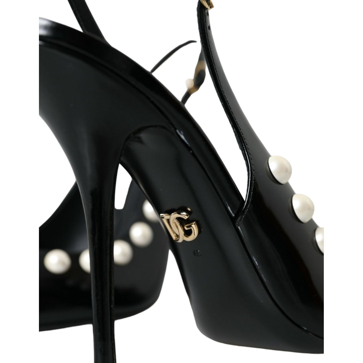 Dolce & Gabbana Black Leather Faux Pearl Heel Slingback Shoes LA10617-40