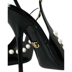 Dolce & Gabbana Black Leather Faux Pearl Heel Slingback Shoes LA10617-40