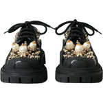 Dolce & Gabbana Black Leather Trekking Derby Embellished Shoes LA10843-35.5
