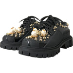 Dolce & Gabbana Black Leather Trekking Derby Embellished Shoes LA10843-35.5