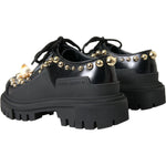 Dolce & Gabbana Black Leather Trekking Derby Embellished Shoes LA10843-35.5