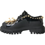 Dolce & Gabbana Black Leather Trekking Derby Embellished Shoes LA10843-35.5