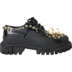 Dolce & Gabbana Black Leather Trekking Derby Embellished Shoes LA10843-35.5
