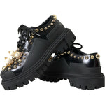 Dolce & Gabbana Black Leather Trekking Derby Embellished Shoes LA10843-35.5