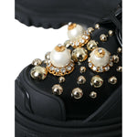 Dolce & Gabbana Black Leather Trekking Derby Embellished Shoes LA10843-35.5