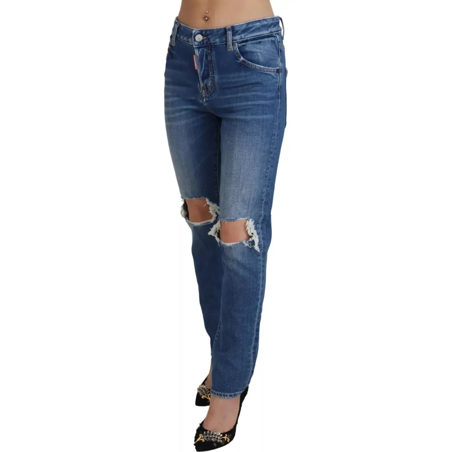 Dsquared² Cool Girl Blue Distressed Mid Waist Denim Jeans PAN74507