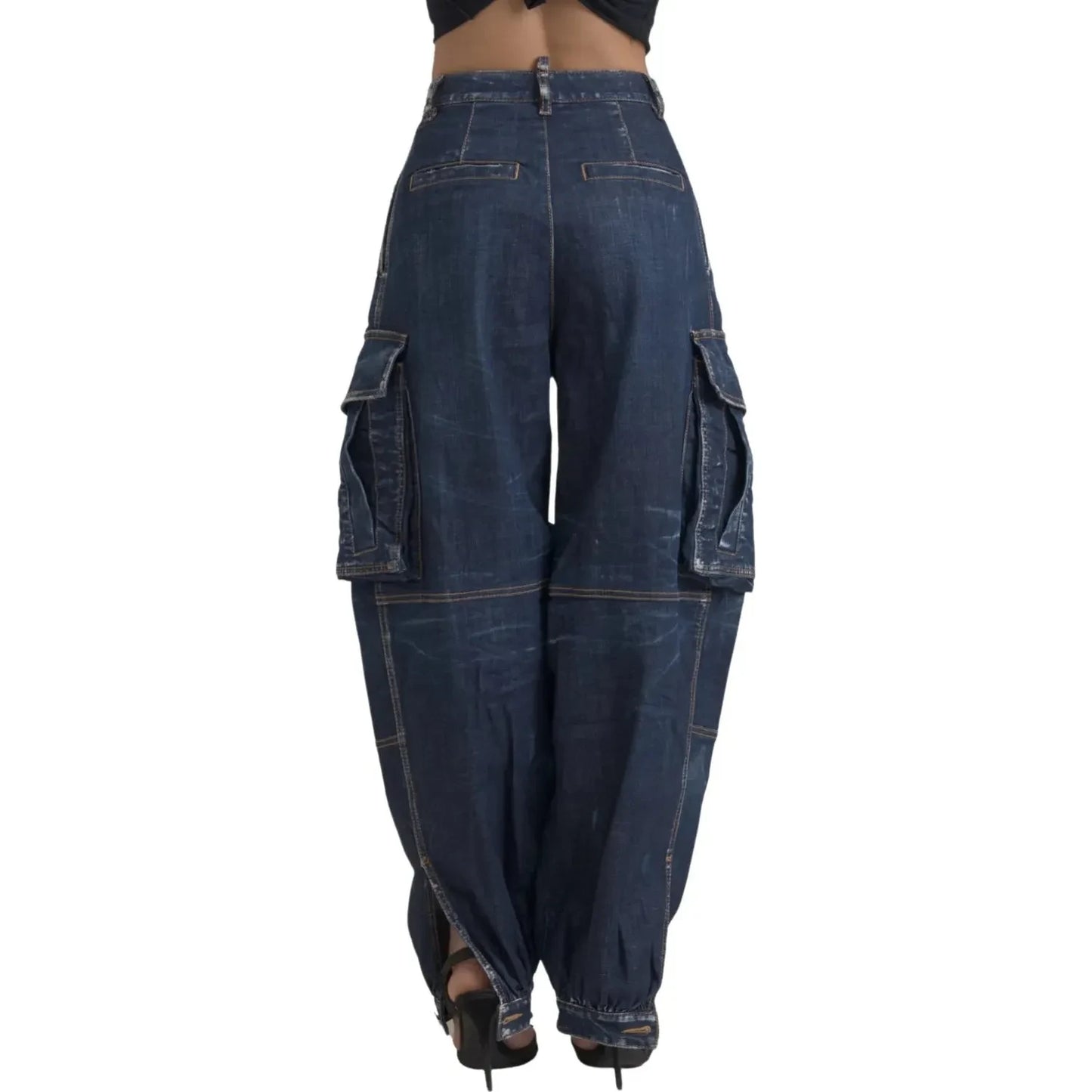 Dsquared² Blue High Waist Cotton Cargo Baggy Denim Jeans PAN74492-38