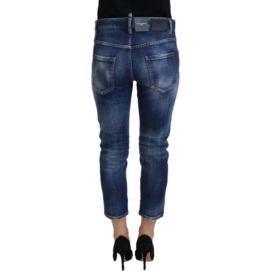 Dsquared² Blue Cotton Mid Waist Cropped Denim Jeans Cool Girl PAN74523