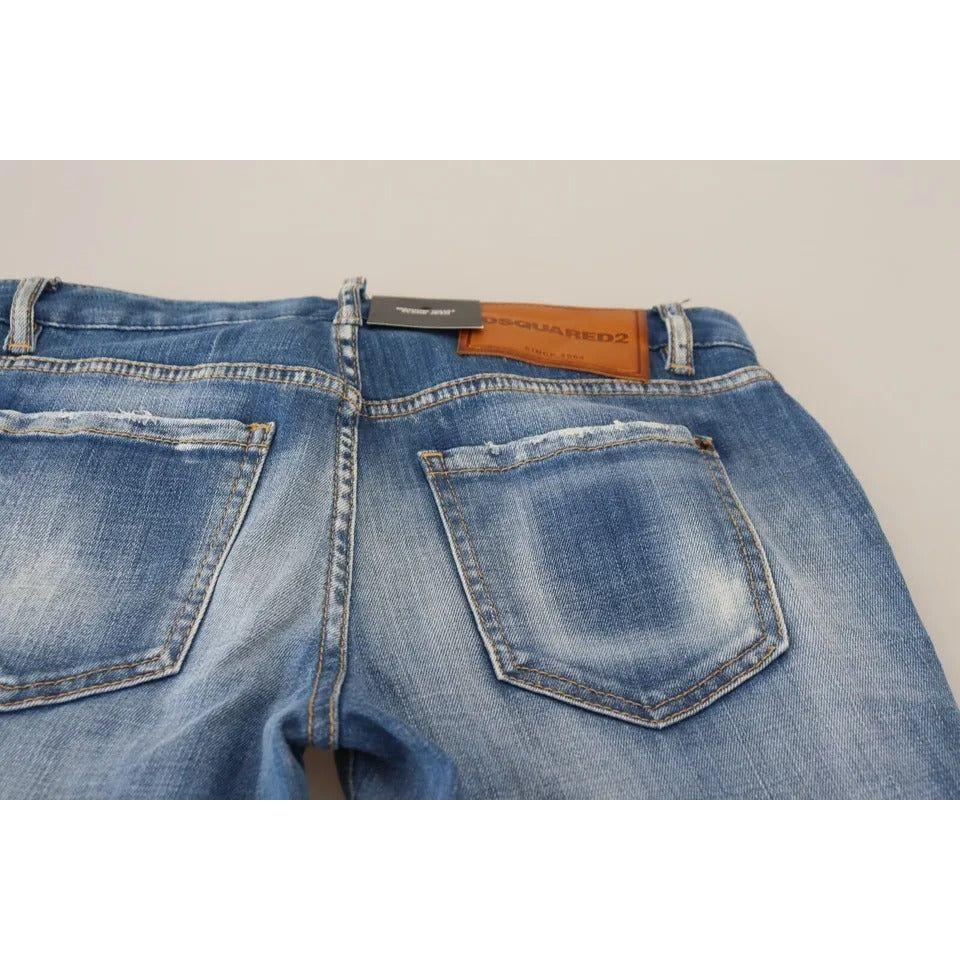 Dsquared² Blue Washed Cotton Mid Waist Flared Denim Jeans PAN74511-38
