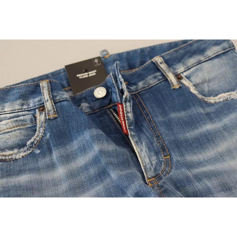 Dsquared² Blue Washed Cotton Mid Waist Flared Denim Jeans PAN74511-38