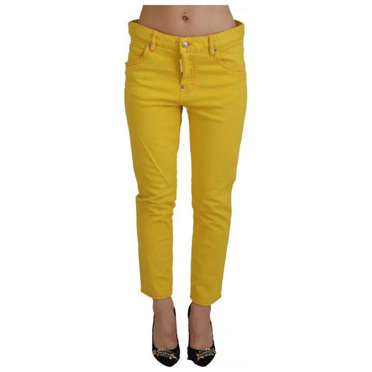 Dsquared² Yellow Cotton Low Waist Crop Denim Cool Girl Jeans PAN74515-38