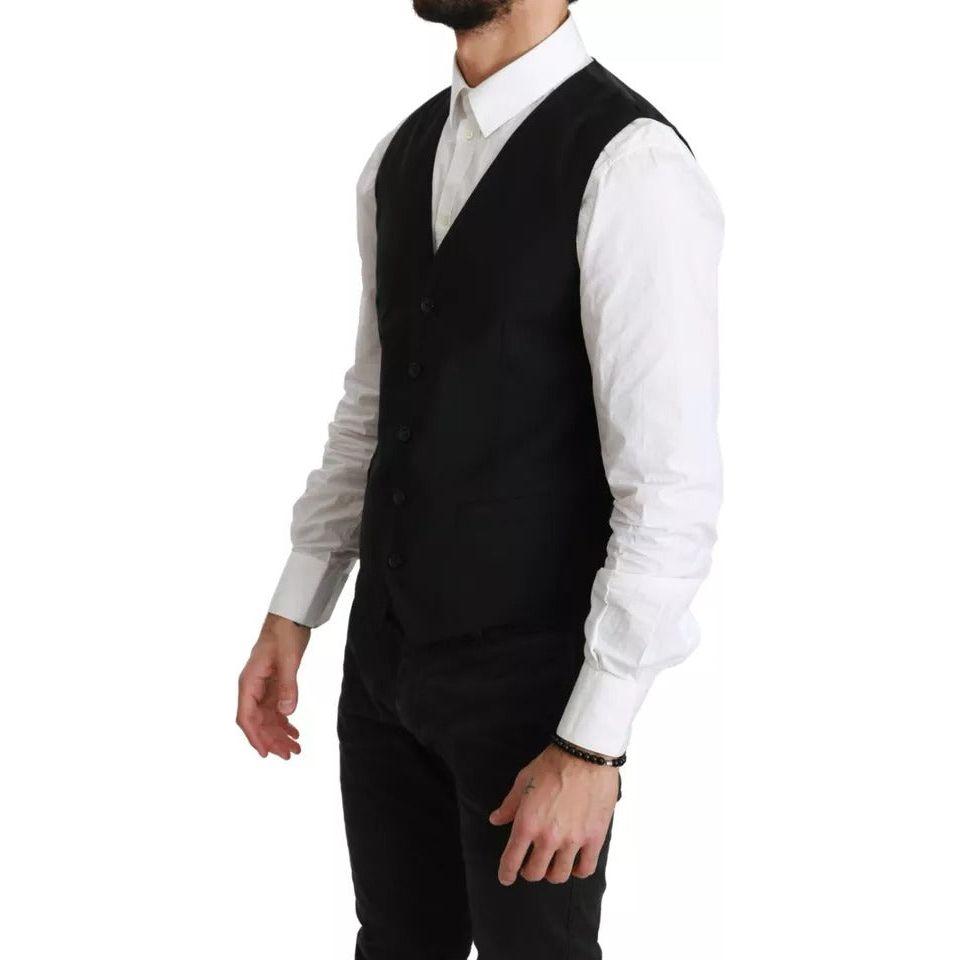 Dolce & Gabbana Black Wool Stretch Waistcoat Formal Dress Vest TSH4063-46