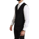 Dolce & Gabbana Black Wool Stretch Waistcoat Formal Dress Vest TSH4063-46
