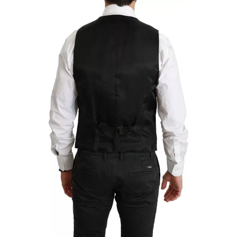 Dolce & Gabbana Black Wool Stretch Waistcoat Formal Dress Vest TSH4063-46