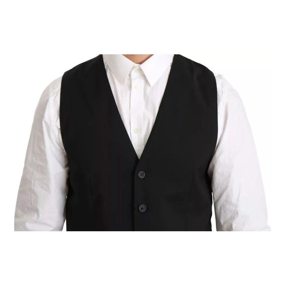 Dolce & Gabbana Black Wool Stretch Waistcoat Formal Dress Vest TSH4063-46