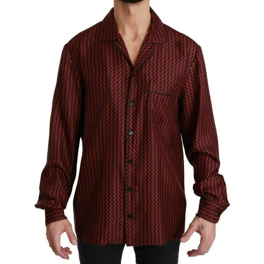 Dolce & Gabbana Black Red Zigzag Pattern Casual Shirt TSH4479-41