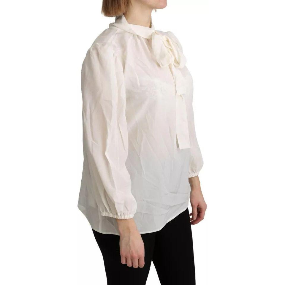 Dolce & Gabbana Off White Scarfneck Long Sleeves Blouse Silk Top TSH4905-42