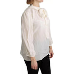 Dolce & Gabbana Off White Scarfneck Long Sleeves Blouse Silk Top TSH4905-42