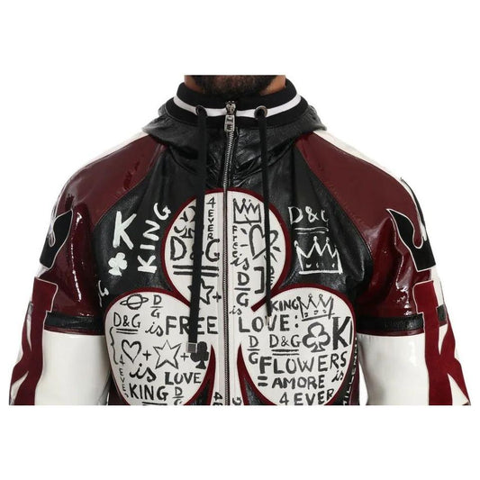 Dolce & Gabbana Black Bordeaux Hooded Leather DG King of Love Jacket JKT2283-50