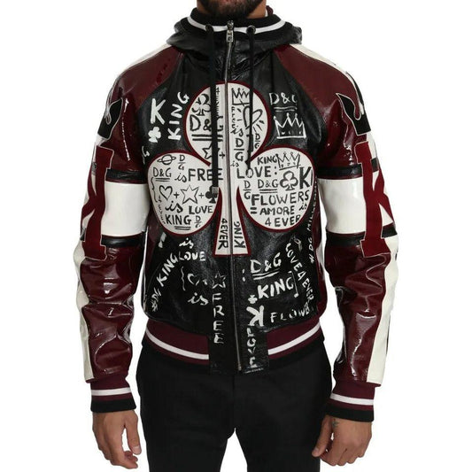 Dolce & Gabbana Black Bordeaux Hooded Leather DG King of Love Jacket JKT2283-50