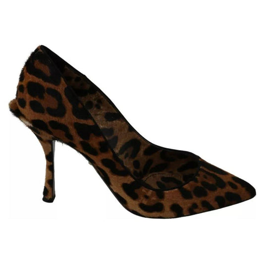Dolce & Gabbana Brown Leopard Pony Hair Heels Pumps Shoes LA7250-36