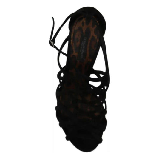 Dolce & Gabbana Black Suede Ankle Strap Stiletto Shoes LA7610-37