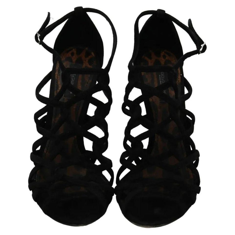 Dolce & Gabbana Black Suede Ankle Strap Stiletto Shoes LA7610-37