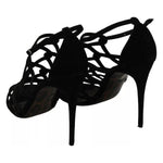 Dolce & Gabbana Black Suede Ankle Strap Stiletto Shoes LA7610-37