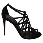 Dolce & Gabbana Black Suede Ankle Strap Stiletto Shoes LA7610-37