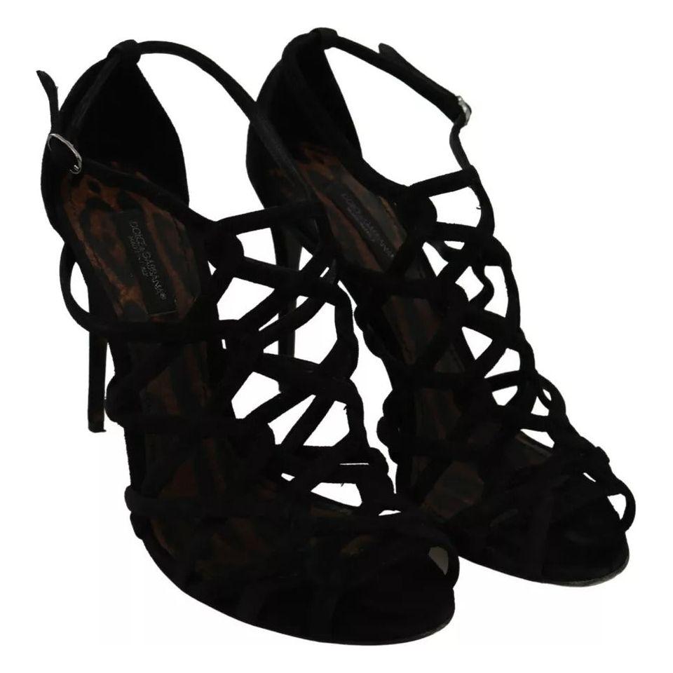 Dolce & Gabbana Black Suede Ankle Strap Stiletto Shoes LA7610-37