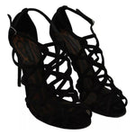 Dolce & Gabbana Black Suede Ankle Strap Stiletto Shoes LA7610-37