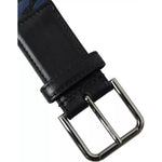 Dolce & Gabbana Black Blue Logo Silver Metal Buckle Belt BEL9037