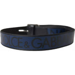 Dolce & Gabbana Black Blue Logo Silver Metal Buckle Belt BEL9037