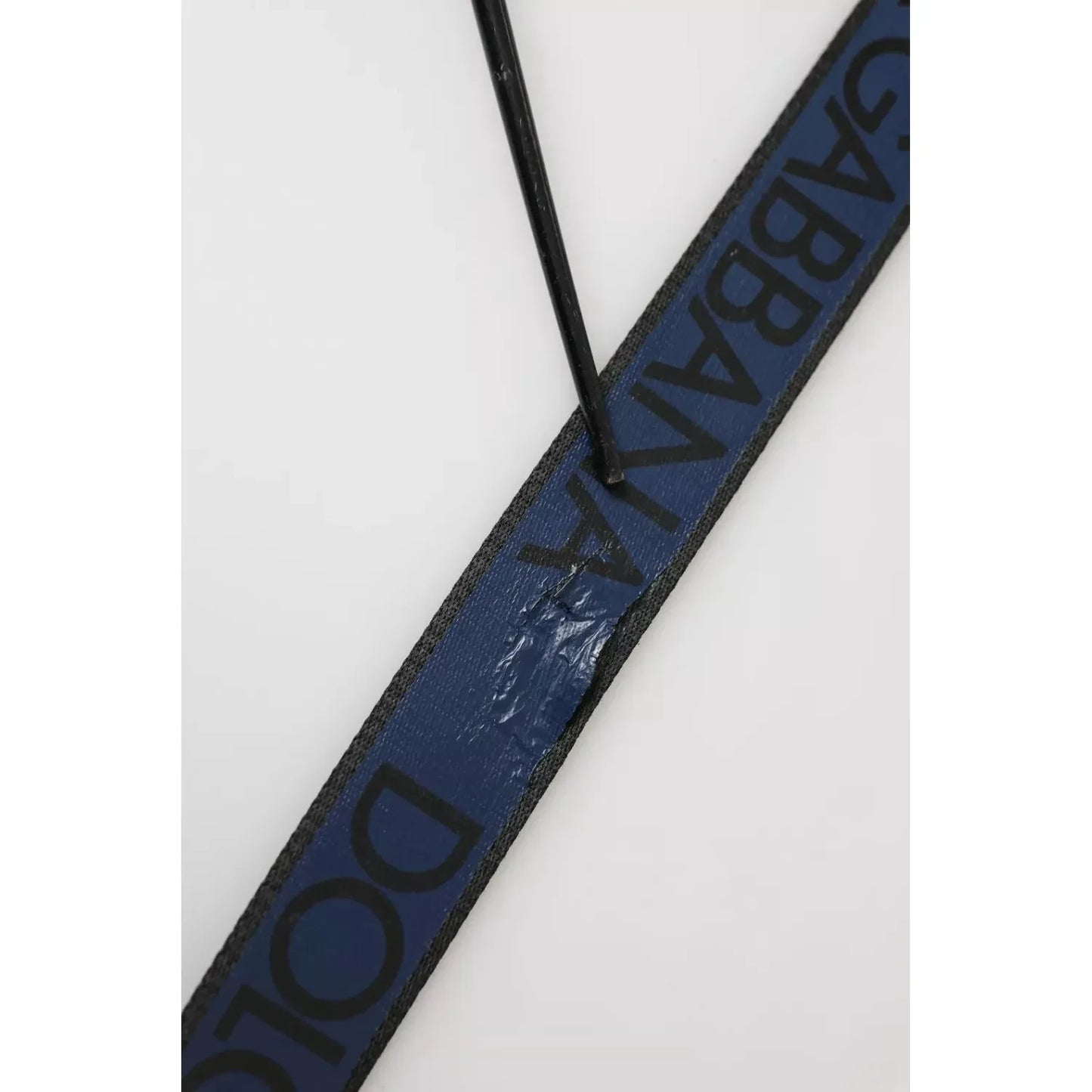 Dolce & Gabbana Black Blue Logo Silver Metal Buckle Belt BEL9037