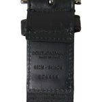 Dolce & Gabbana Black Blue Logo Silver Metal Buckle Belt BEL9037