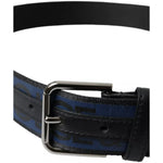 Dolce & Gabbana Black Blue Logo Silver Metal Buckle Belt BEL9037