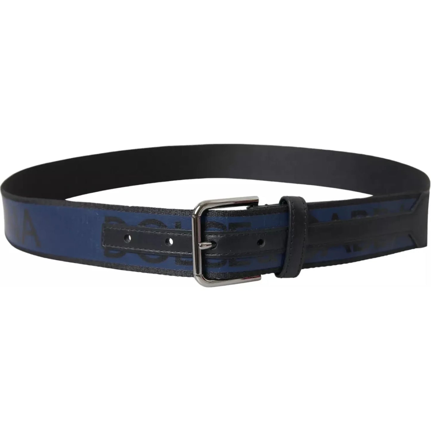 Dolce & Gabbana Black Blue Logo Silver Metal Buckle Belt BEL9037