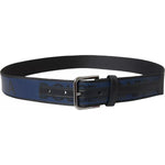 Dolce & Gabbana Black Blue Logo Silver Metal Buckle Belt BEL9037