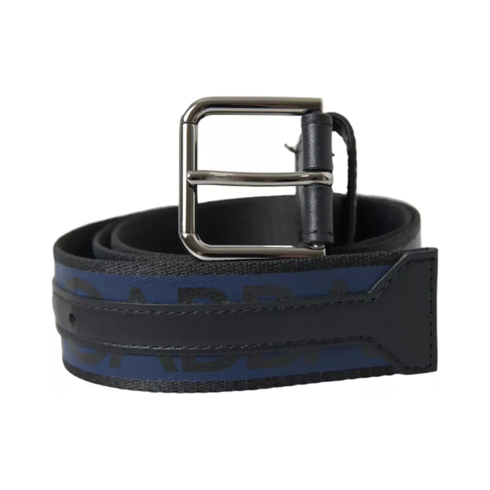 Dolce & Gabbana Black Blue Logo Silver Metal Buckle Belt BEL9037