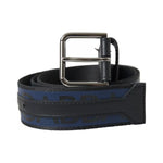 Dolce & Gabbana Black Blue Logo Silver Metal Buckle Belt BEL9037