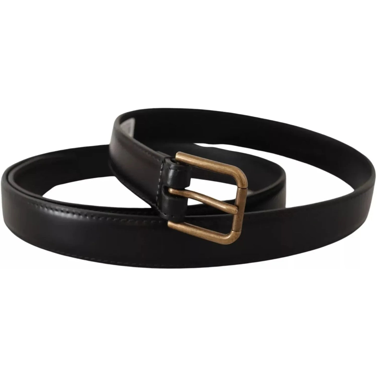 Dolce & Gabbana Black Classic Calf Leather Vintage Metal Buckle Belt BEL8514