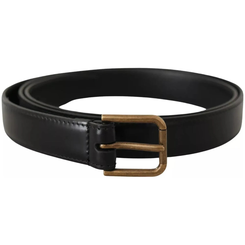 Dolce & Gabbana Black Classic Calf Leather Vintage Metal Buckle Belt BEL8514