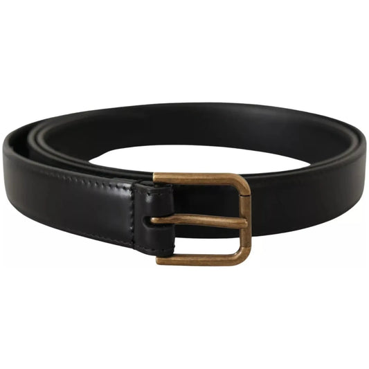 Dolce & Gabbana Black Classic Calf Leather Vintage Metal Buckle Belt BEL8514